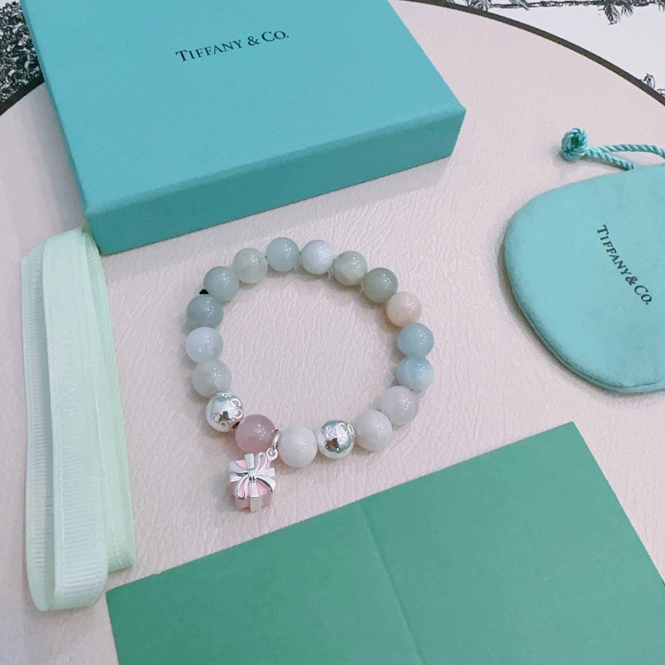 Tiffany & Co. Blue Agate Bead Bracelet with Sterling Silver Charms